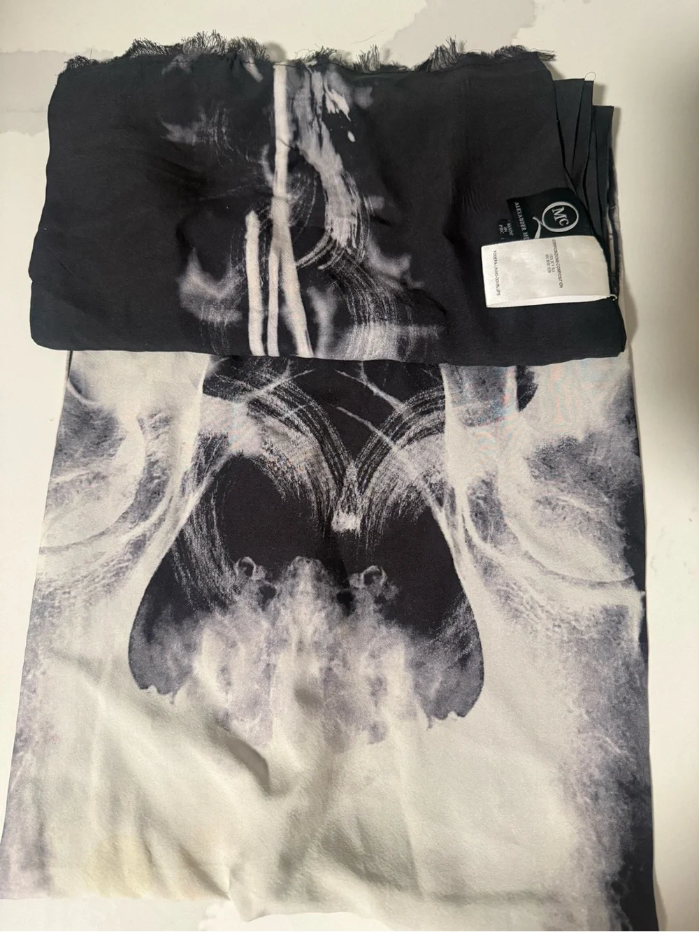 Alexander McQueen Black and White Logo Silk Scarf